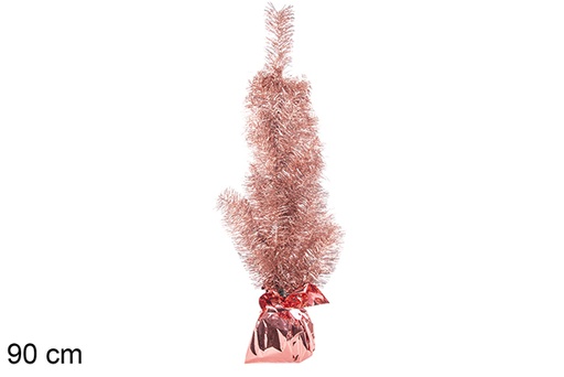 [113703] Árbol Navidad rosa metalizado con base rosa 90 cm