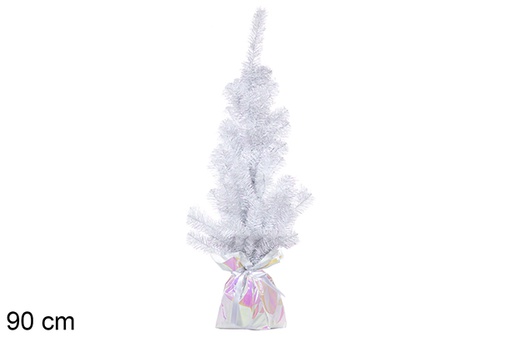 [113706] Sapin de Noël PVC blanc Iris avec socle blanc 90 cm