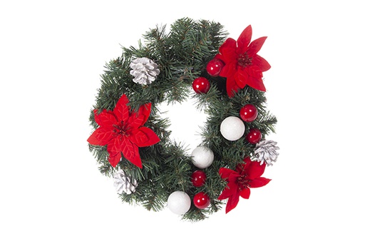 [113709] Corona pino, piñas y flor Navidad