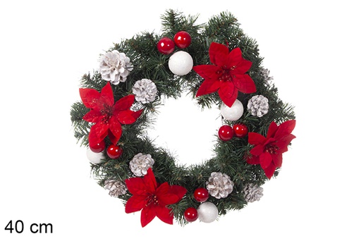 [113710] PVC Christmas wreath with pine cones and branches 40 cm