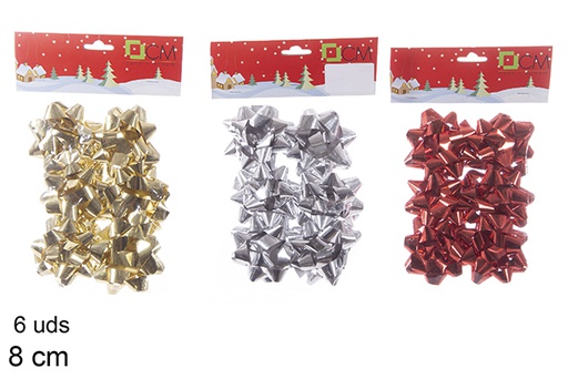 [113734] 6 gold/silver/red gift bows 8cm