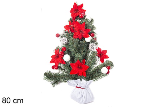 [113778] Árbol Navidad PVC decorado piñas y flores 80 cm