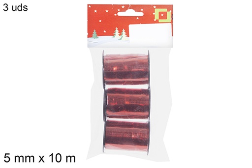 [113813] Pack 3 bobines de ruban polypropylène rouges 5 mm x 10 m.