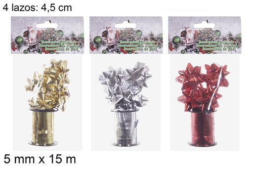 [113819] Pack 4 gift bows with 5 mm x 15 m. ribbon roll assorted 4,5 cm