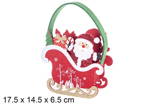 [113858] Bolso fieltro papa noel con carro oro 16x16x6.5cm