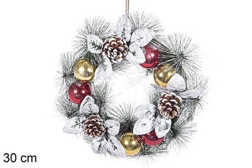 [113879] Couronne de Noël boules dorées/rouges 30 cm