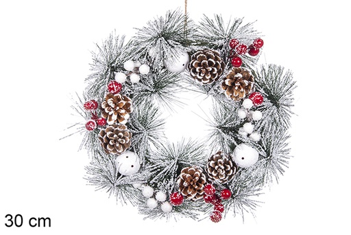 [113883] Couronne Noël avec pommes de pin et boules 30 cm 