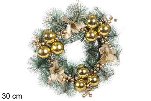 [113885] Christmas wreath balls/flower gold 30 cm