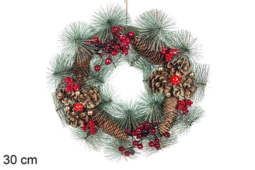 [113887] Christmas wreath with gold pine cones 30 cm