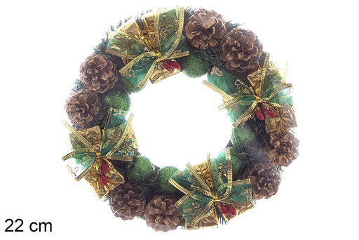 [113891] Corona Navidad con caja oro 22 cm
