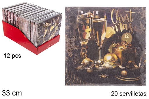 [113932] Pack 20 serviettes 3 épaisseurs décorées Noël 33 cm