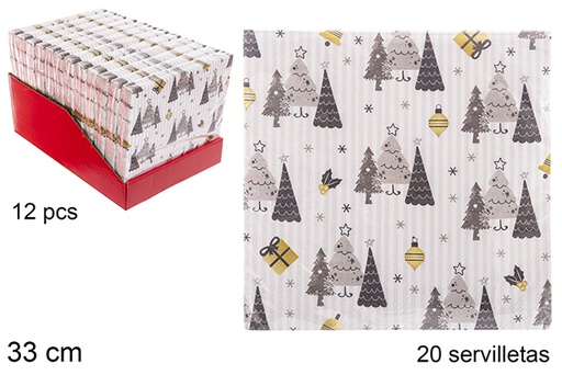 [113940] Pack 20 serviettes en papier décorées de Noël à 3 plis 33 cm