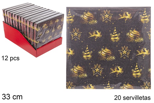 [113945] Pack 20 serviettes en papier décorées de Noël à 3 plis 33 cm