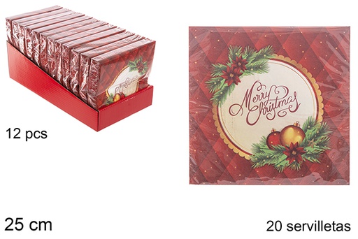 [113956] Pack 20 serviettes 3 épaisseurs décorées de Noël 25 cm