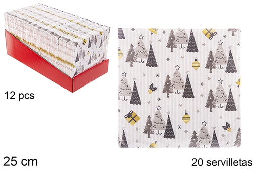 [113958] Pack 20 serviettes 3 épaisseurs décorées de Noël 25 cm