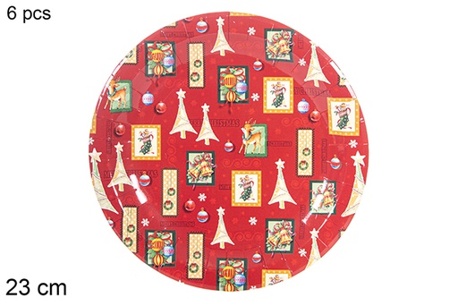 [113973] Pack 6 assiettes en papeir décorées de Nöel 23 cm 