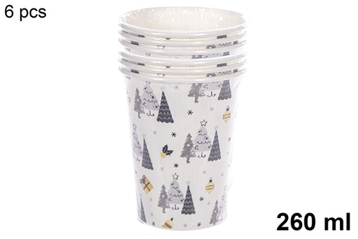 [114000] Pack 6 gobelets en papier décorés de Noël 260 ml