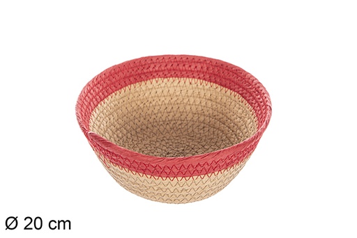 [112356] Corbeille ronde en corde papier naturel bord rouge 20 cm