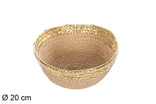 [112357] Cesto redondo corda papel natural borda dourada 20 cm