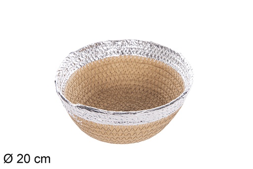 [112358] Cesto redondo corda papel natural borda prateada 20 cm