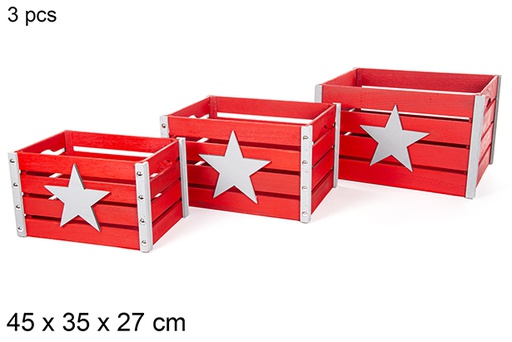 [112367] Pack 3 caixas de madeira vermelhas decoradas 45x35 cm