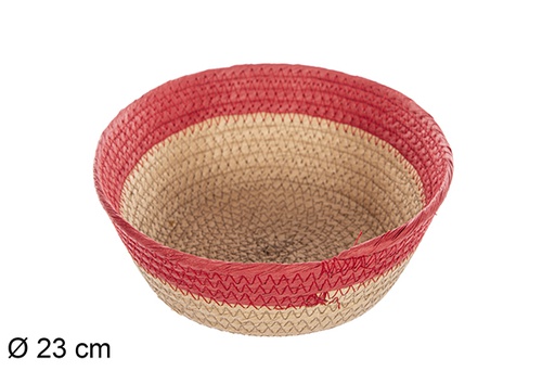 [112368] Panier rond en corde papier naturel bord rouge 23 cm