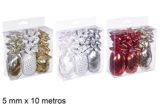 [112465] Pack 3 ribbons with 9 bows Christmas gift assorted colors