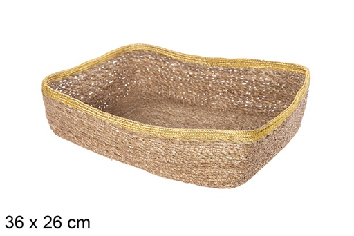 [113245] Cesta rectangular seagrass y yute oro 36x26 cm
