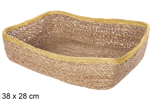 [113250] Cesta rectangular seagrass y yute oro 38x28 cm