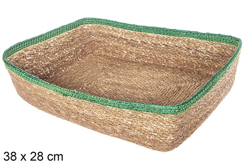 [113253] Cesta rectangular seagrass y yute verde 38x28 cm