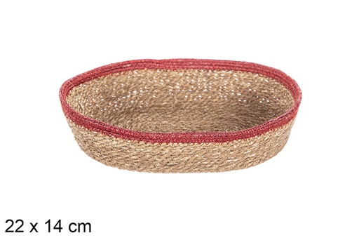 [113256] Cesta ovalada seagrass y yute rojo 22x14 cm