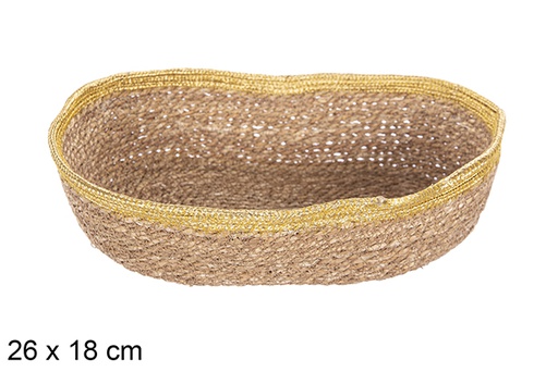 [113260] Cesta ovalada seagrass y yute oro 26x18 cm