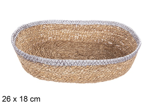 [113262] Cesta ovalada seagrass y yute plata 26x18 cm