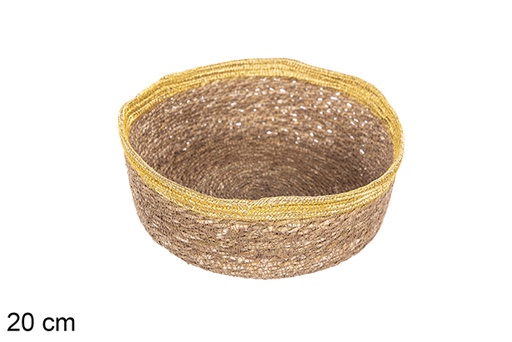 [113274] Panier rond en jonc de mer et jute doré 20 cm