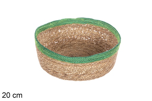 [113278] Cesta redonda seagrass y yute verde 20 cm