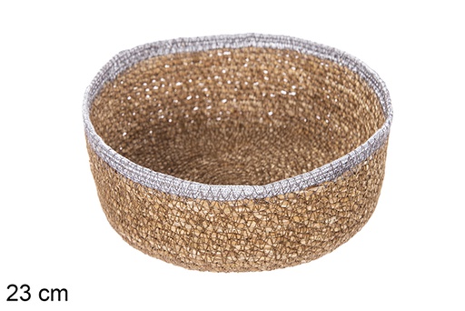 [113282] Cesta redonda seagrass y yute plata 23 cm