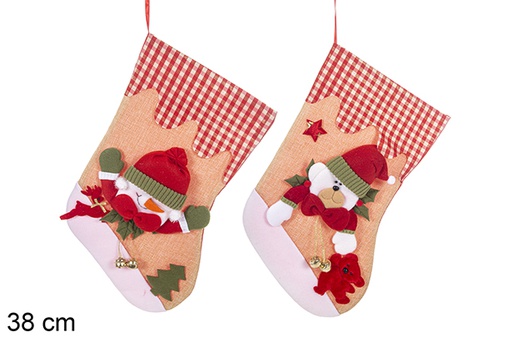 [113428] Calza in tessuto sacco natalizio con campanella decorata assortita 38 cm