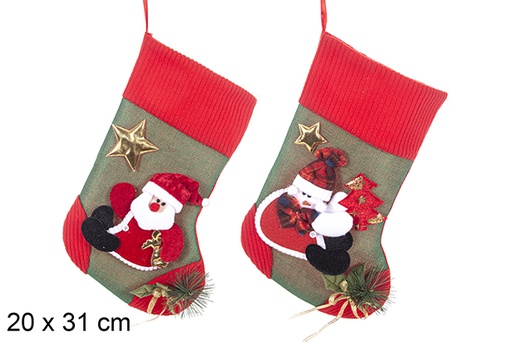 [113430] Green burlap Christmas stocking 20x31 cm 