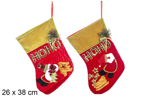 [113431] Calcetín Navidad decorado  HO-HO surtido 26x38 cm
