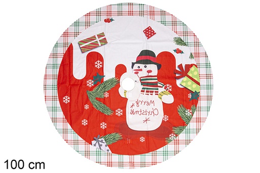 [113494] Christmas tree foot blanket decorated with snowman 100 cm