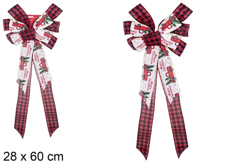 [113501] Christmas bow red/black gingham fabric decorated car 28 x 60 cm