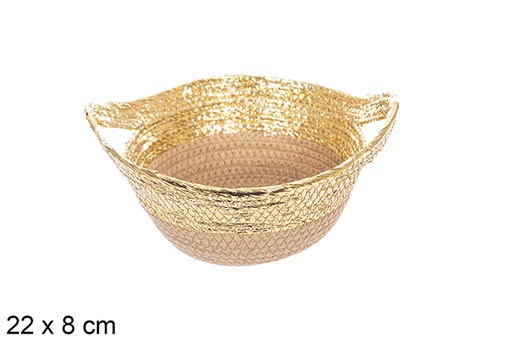 [114094] Cestino in corda di carta naturale/oro con manico 22x8 cm