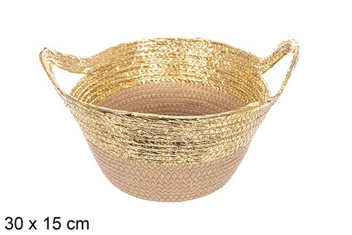 [114097] Cestino in corda di carta naturale/oro con manico 30x15 cm