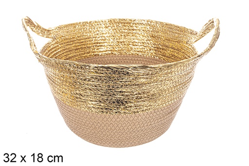 [114098] Cestino in corda di carta naturale/oro con manico 32x18 cm