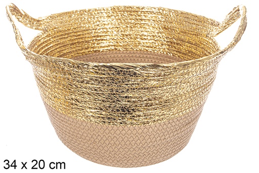 [114099] Panier en corde de papier naturel/doré avec poignée 34x20 cm