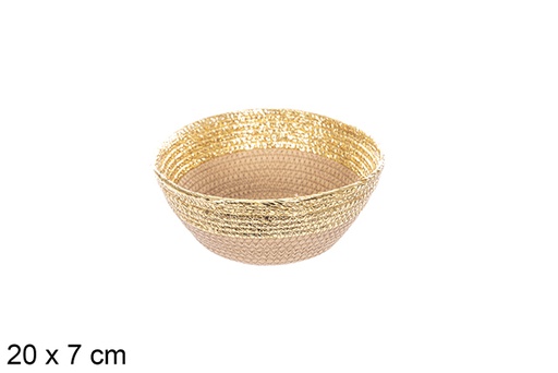 [114100] Cestino in corda di carta naturale/oro 20x7 cm