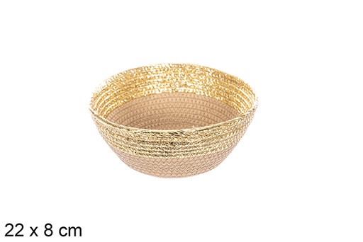 [114101] Cestino in corda di carta naturale/oro 22x8 cm