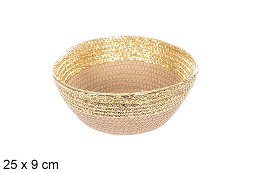 [114102] Cestino in corda di carta naturale/oro 25x9 cm