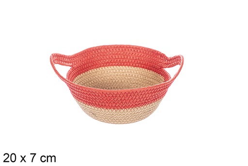 [114103] Corbeille en corde de papier naturel/rouge avec poignée 20x7 cm