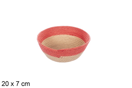 [114110] Corbeille en corde de papier naturel/rouge 20x7 cm